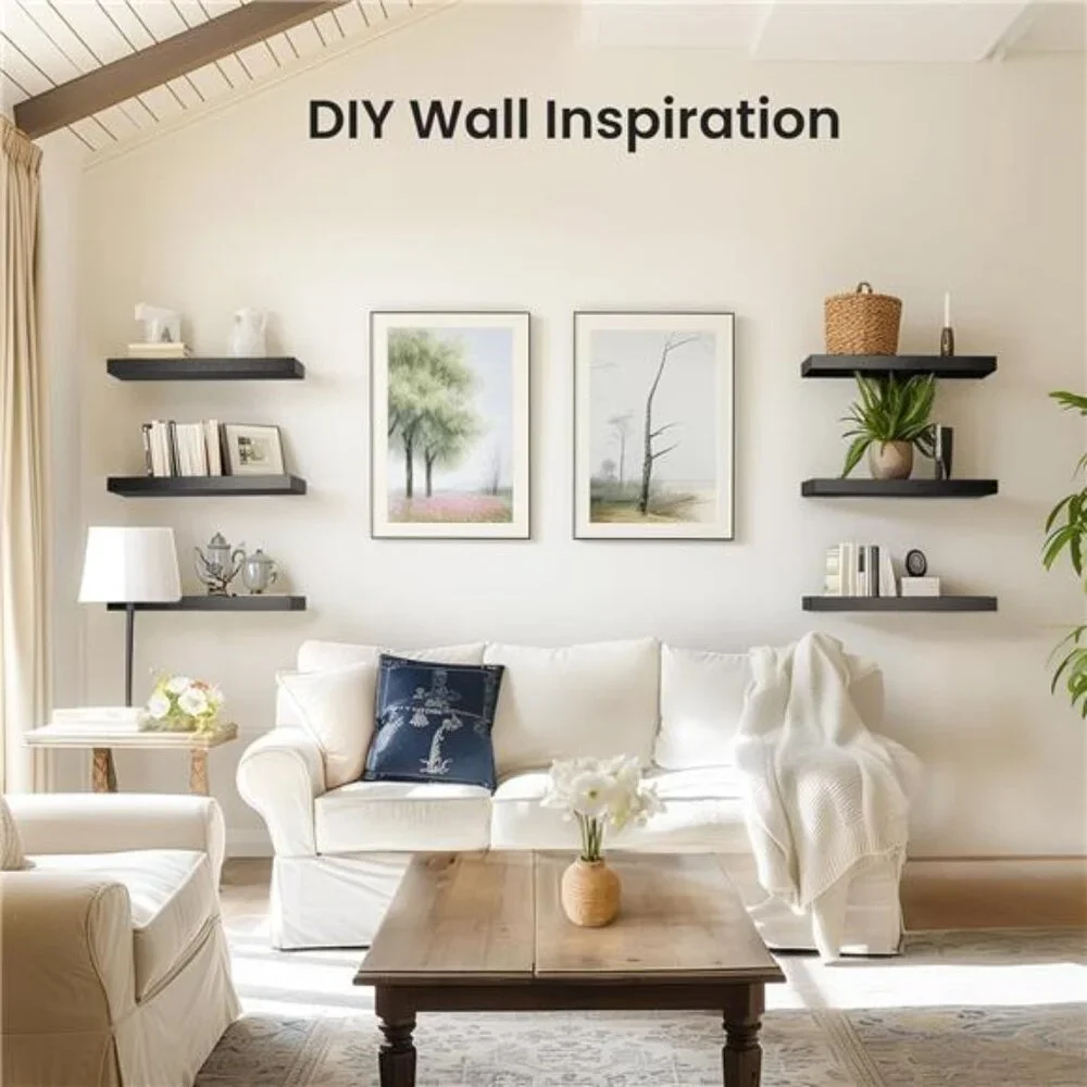 Floating Shelves Black, Wall Shelves with Invisible Brackets for Bedroom
